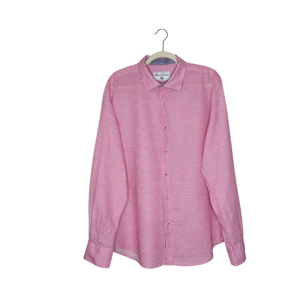 Robert Graham Button Down Shirt Men 2XL Pink Linen Blend Flip Cuff Spring Preppy